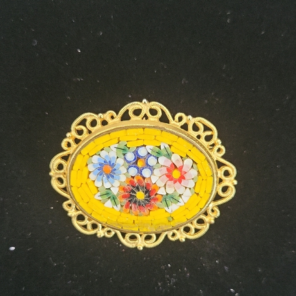Vintage Floral Mosaic Brooch